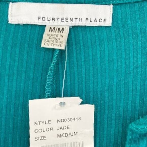 Fourteenth Place NWT Jade Green Ribbed Knit Collared Long Sleeve Button Dress M - Picture 5 of 11